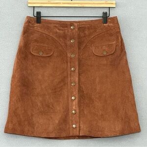 Anthropologie Brown Suede Western Mini Skirt